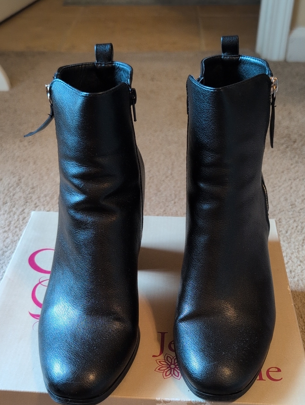 Black Leather-Look Ankle Booties with Side Zip